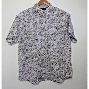 Roundtree & Yorke Short Sleeve Shirt Mens XL White w/ Blue Flower Print